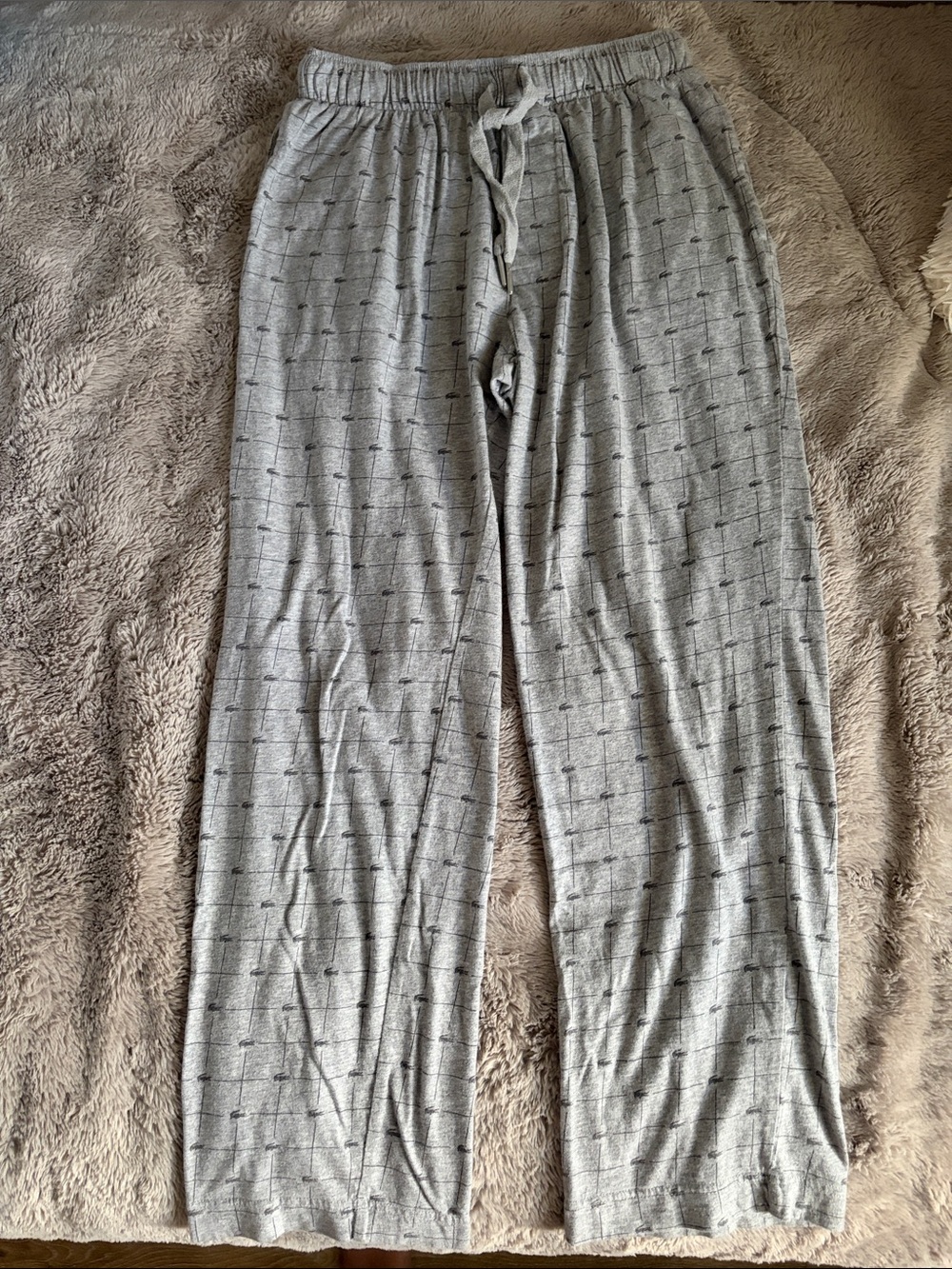 Lacoste Light Gray Lounge Pajama Pants with Subtle Grid